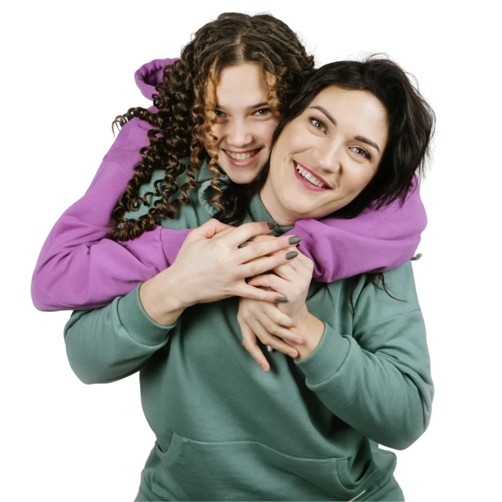 Mother and child hugging