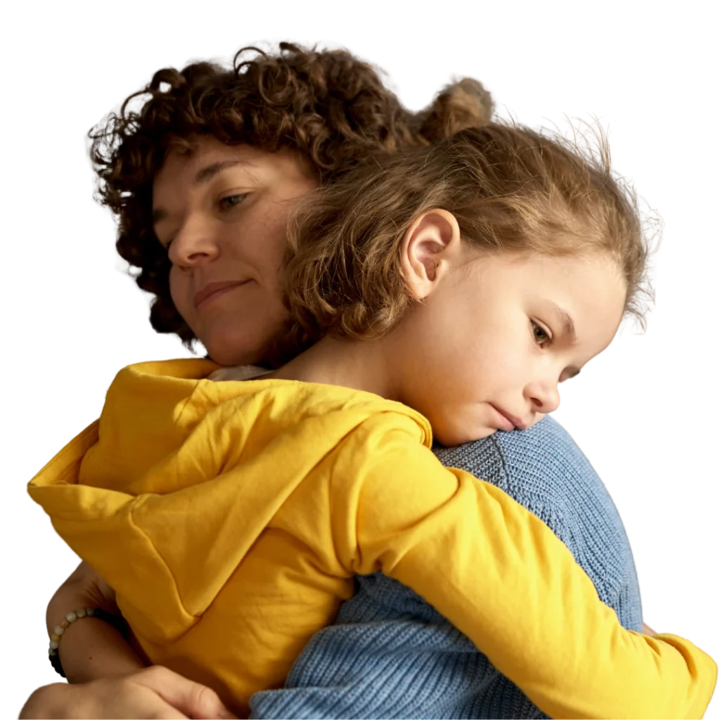 Parent and child hugging