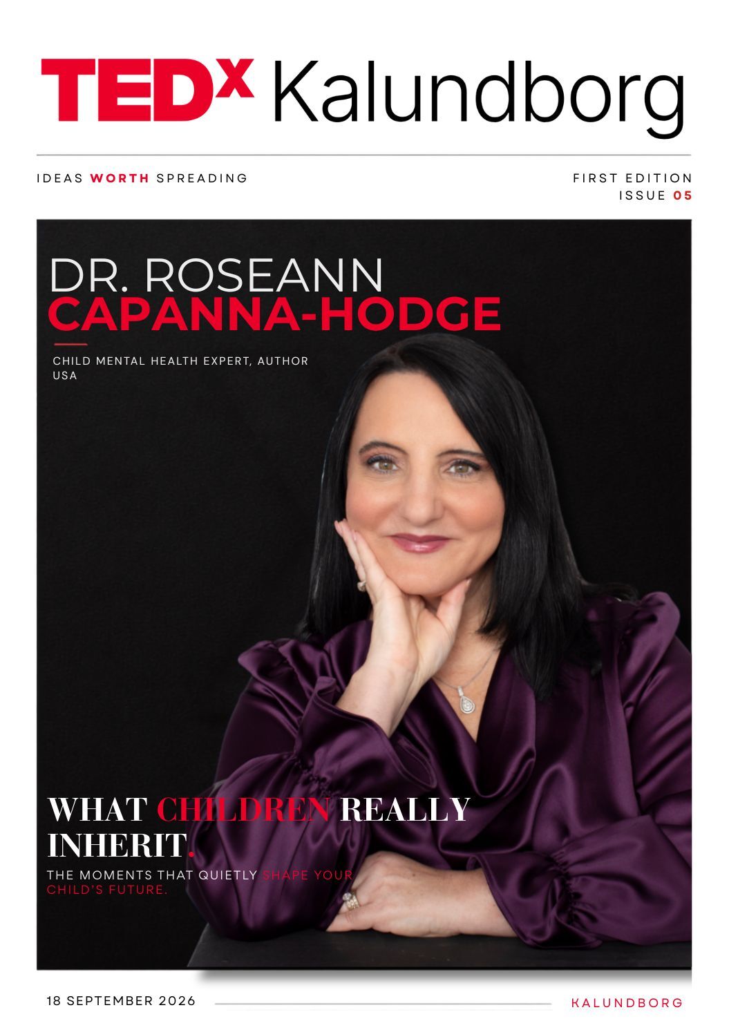TEDxKalundborg event poster featuring Dr. Roseann Capanna-Hodge